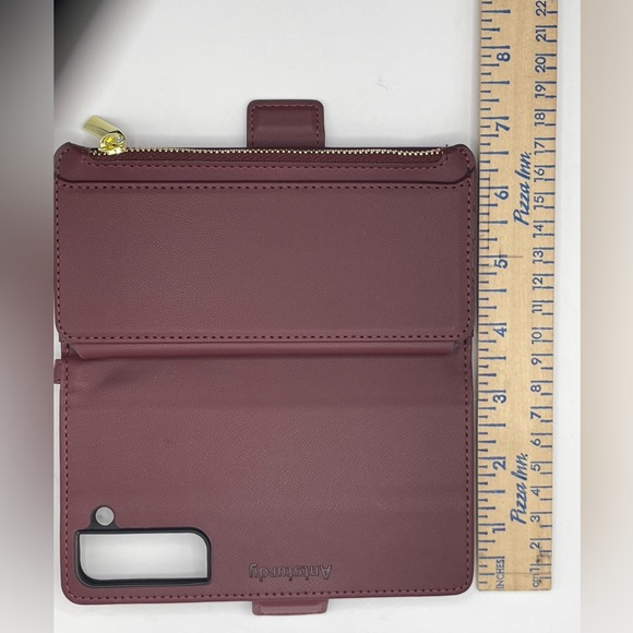 NIB Phone Case Samsung Galaxy S22+ Zipper Wallet Cover Leather Wine Red Color - Picture 6 of 8